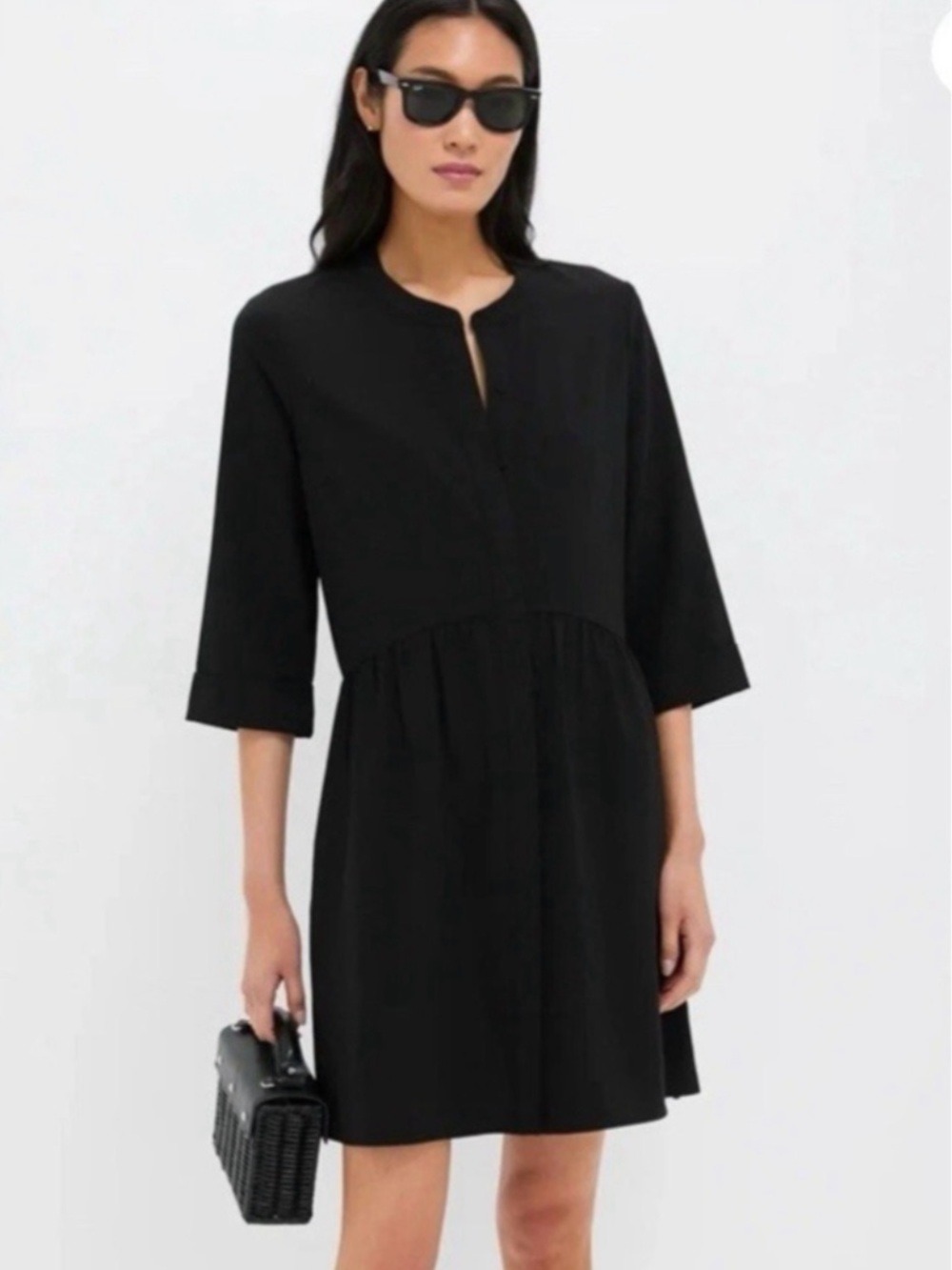 Tuckernuck Crepe Royal Shirt Dress M Women Black Pockets LBD Stretch Preppy $148